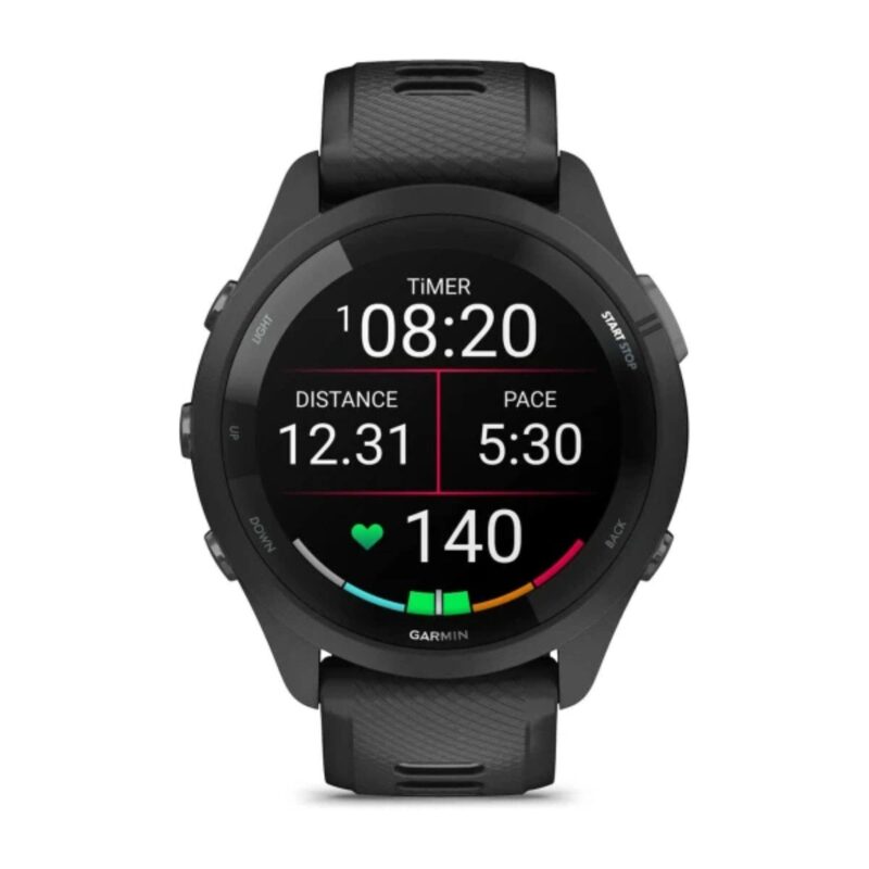 Garmin Forerunner 265 GPS Watch- Black/Powder Grey Silicone Band - Image 2