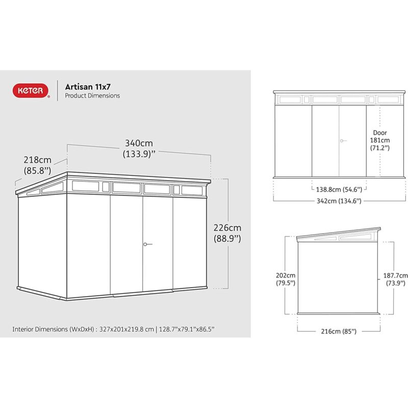 Keter Artisan 7x11 Pent Plastic Shed with Floor and Window – Grey - Image 10