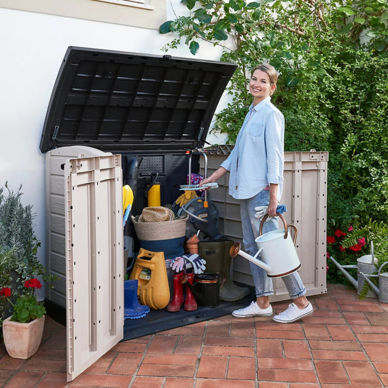 Keter Store-It-Out ARC 1200L Beige & Brown Garden Storage Box with Top & Front Access - Image 4