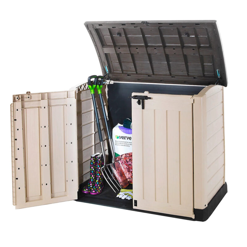 Keter Store-It-Out ARC 1200L Beige & Brown Garden Storage Box with Top & Front Access - Image 6