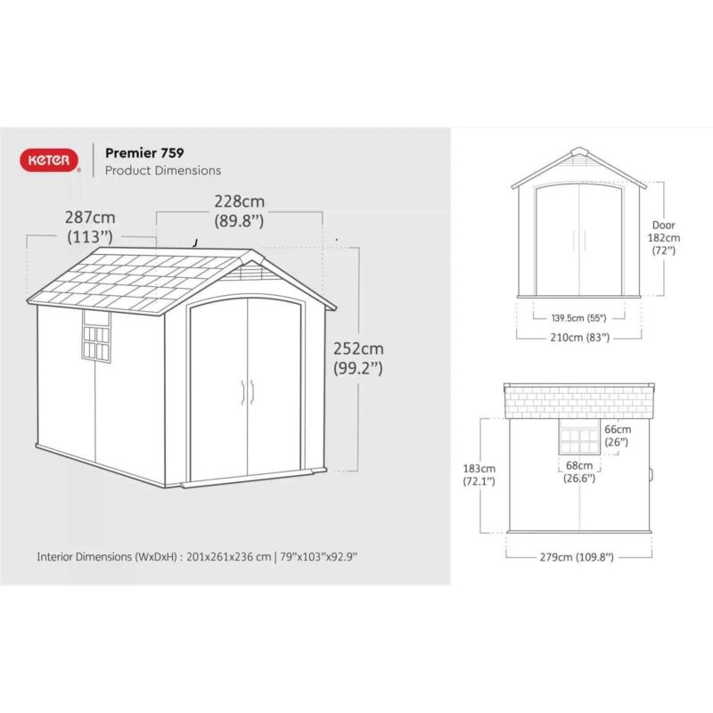 Keter Premier 7.5x9 ft Plastic Shed with Floor – Grey - Image 11