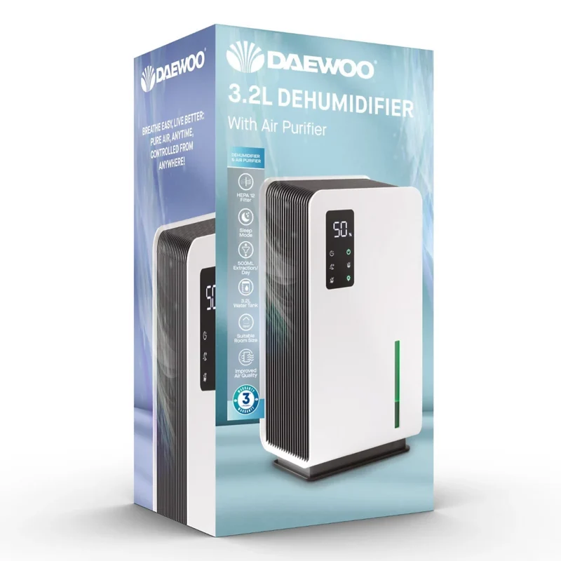 Daewoo 3.2L Dehumidifier with Air Purifier Quiet Low Energy Auto Shut-Off - Image 2