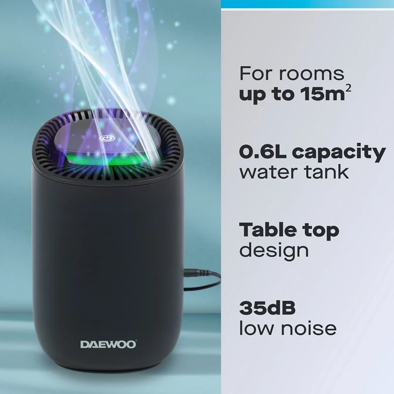 Daewoo 600ml Mini Dehumidifier for Wardrobe Window Small Room Quiet Low Power - Image 8