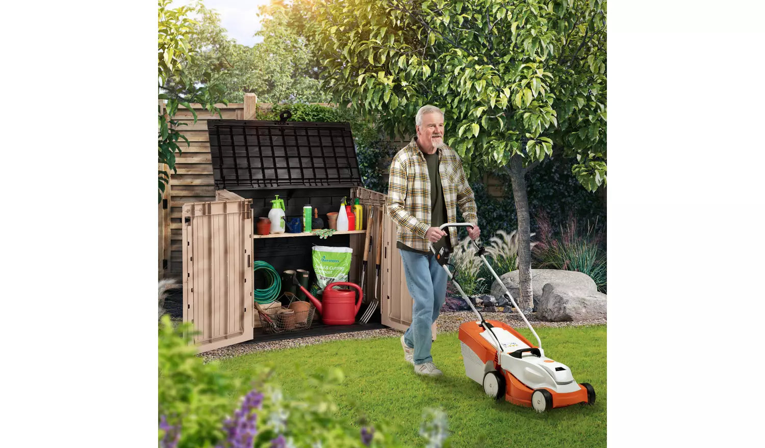 Keter Store-It-Out Midi 880L Plastic Garden Storage β Beige & Brown - Image 3