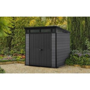 Keter Artisan 7x7 Pent Plastic Shed with Floor and Window – Grey