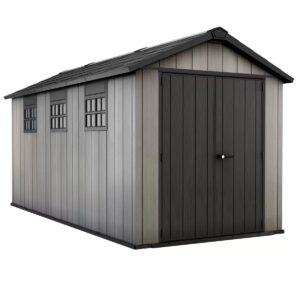 Keter Oakland 7.5x15 Plastic Shed with Floor and Windows – Grey