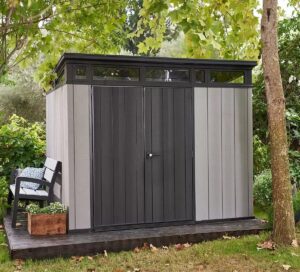 Keter Artisan 9x7 Pent Plastic Shed with Floor and Window – Grey