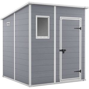 Keter 6x6 ft Manor Grey Plastic Pent Garden Storage Shed Durable Weatherproof Outdoor Solution