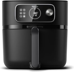 Vue de face du Philips Airfryer Combi Série 7000 XXL connecté noir, montrant son design premium et son écran digital