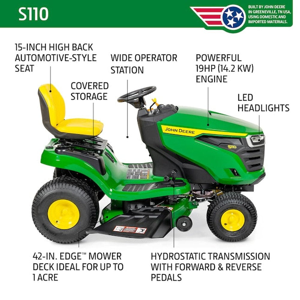 John Deere S110 42-in 19 -HP Single cylinder Gas Lawn tractor - Image 3