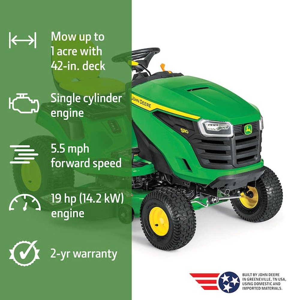 John Deere S110 42-in 19 -HP Single cylinder Gas Lawn tractor - Image 2