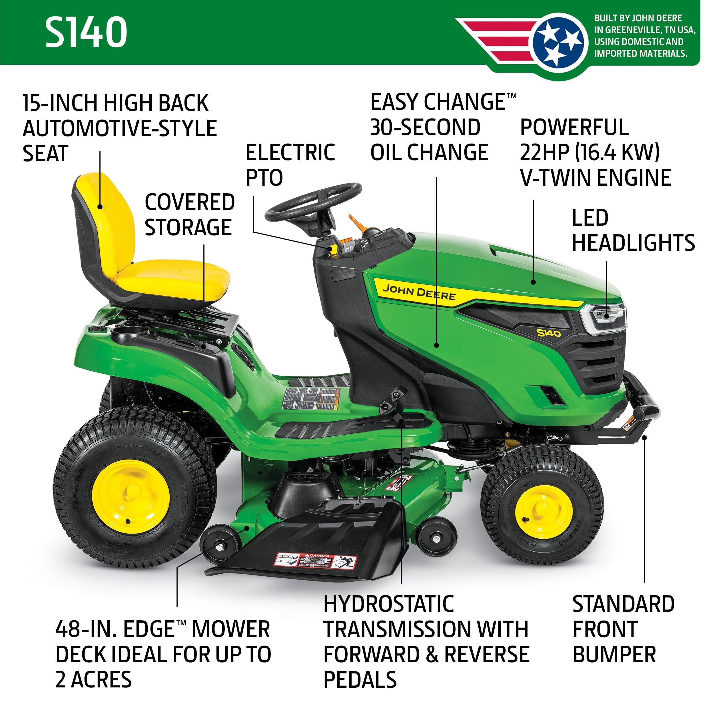 John Deere S140 48-in 22 -HP V-twin Gas Lawn tractor - Image 3