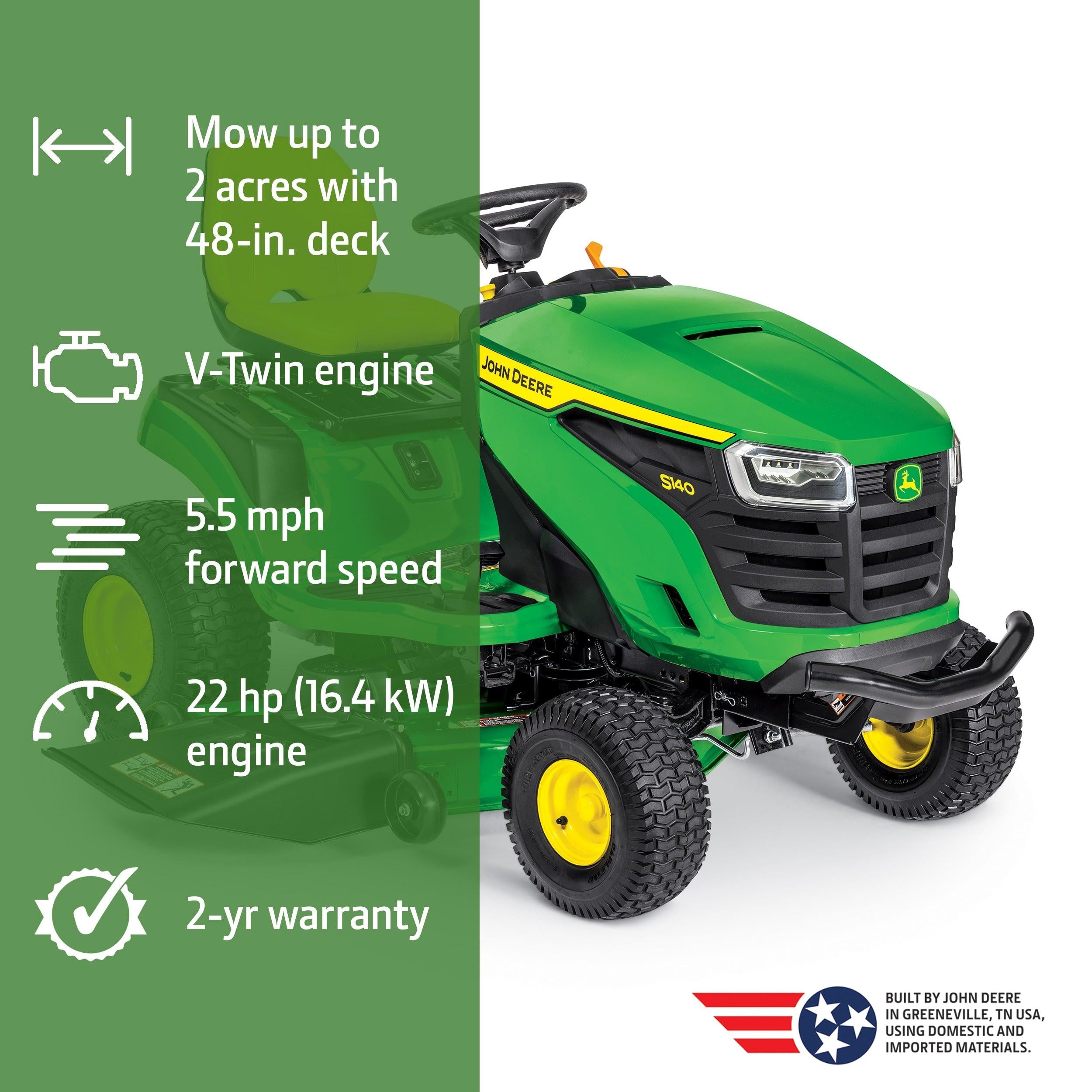 John Deere S140 48-in 22 -HP V-twin Gas Lawn tractor - Image 2