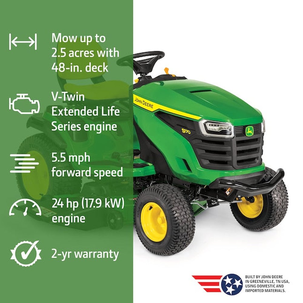 John Deere S170 48-in 24 -HP V-twin Gas Lawn tractor - Image 2