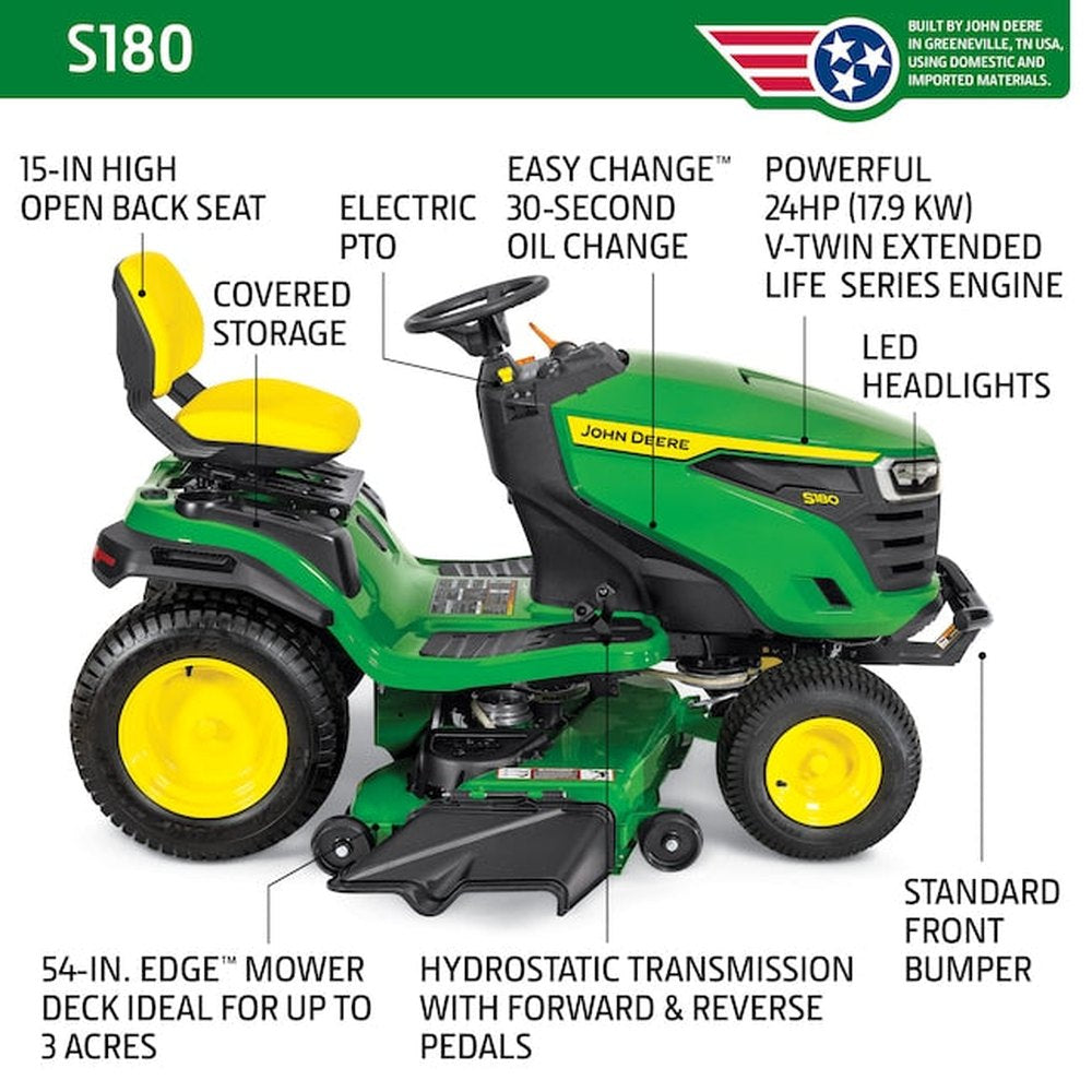 John Deere S180 54-in 24 -HP V-twin Gas Lawn tractor - Image 3