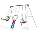 9.5′ Heavy Duty Metal Swing Set with Belt Swing, Trapeze Bar
