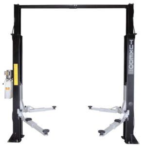 Asymmetric 2 Post Car Lift Clear Floor 9,000 lbs. Capacity Heavy Duty in Black