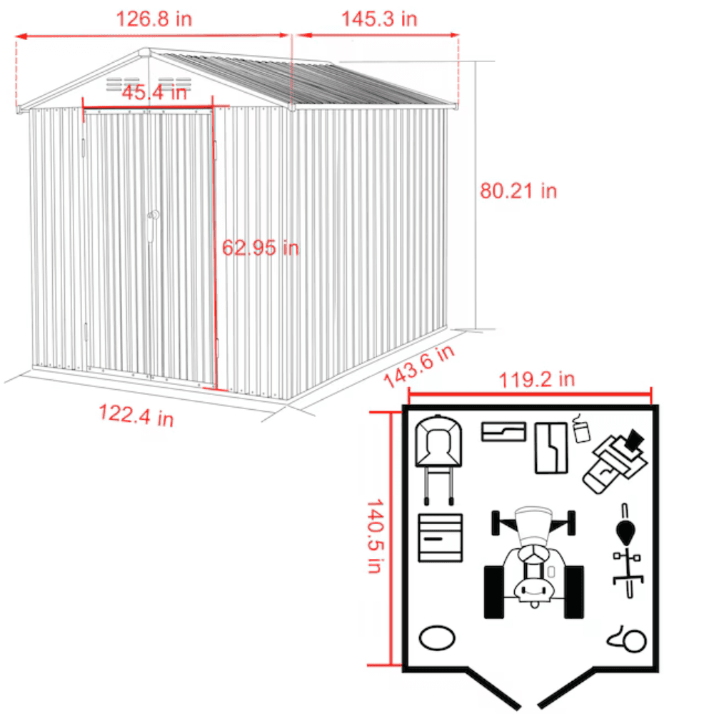 VEIKOUS 10 ft. W x 12 ft. D Outdoor Metal Storage Shed in Gray (120 sq. ft.) - Image 4