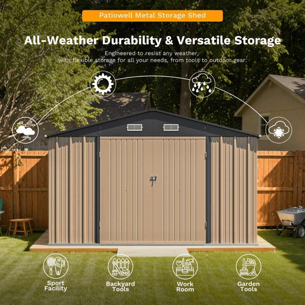 Patiowell 10 ft. W x 12 ft. D Size Upgrade Metal Storage Shed (119 sq. ft.) - Image 3
