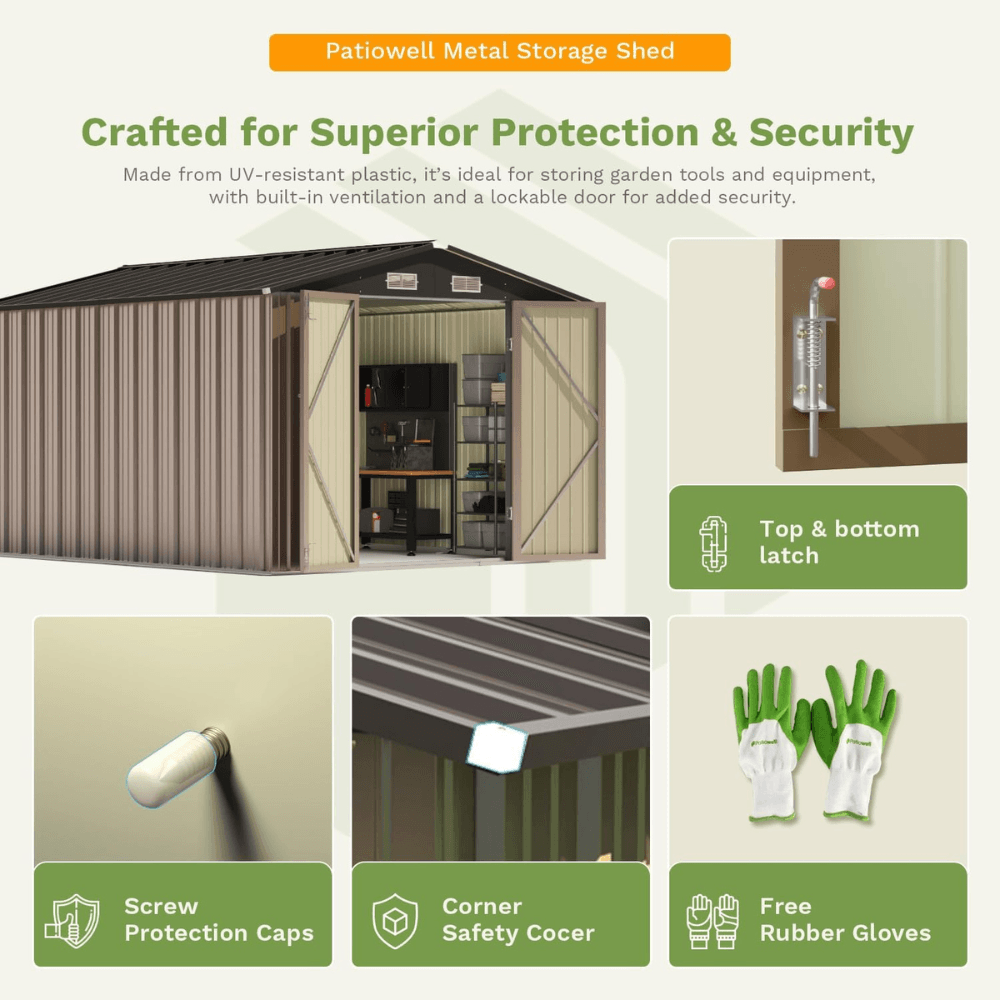 Patiowell 10 ft. W x 12 ft. D Size Upgrade Metal Storage Shed (119 sq. ft.) - Image 5