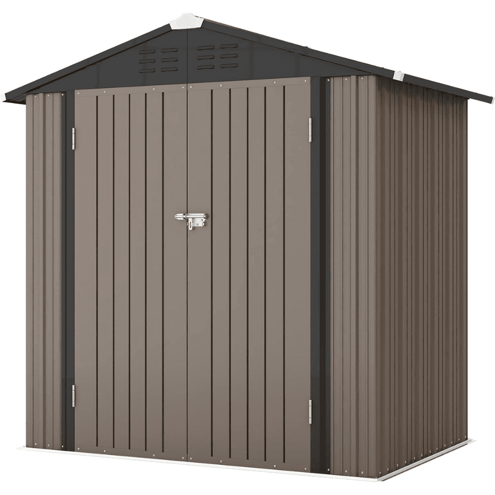Patiowell 6 ft. W x 4 ft. D Outdoor Storage Brown Metal Shed with Sloping Roof and Double Lockable Door (24.8 sq. ft.)