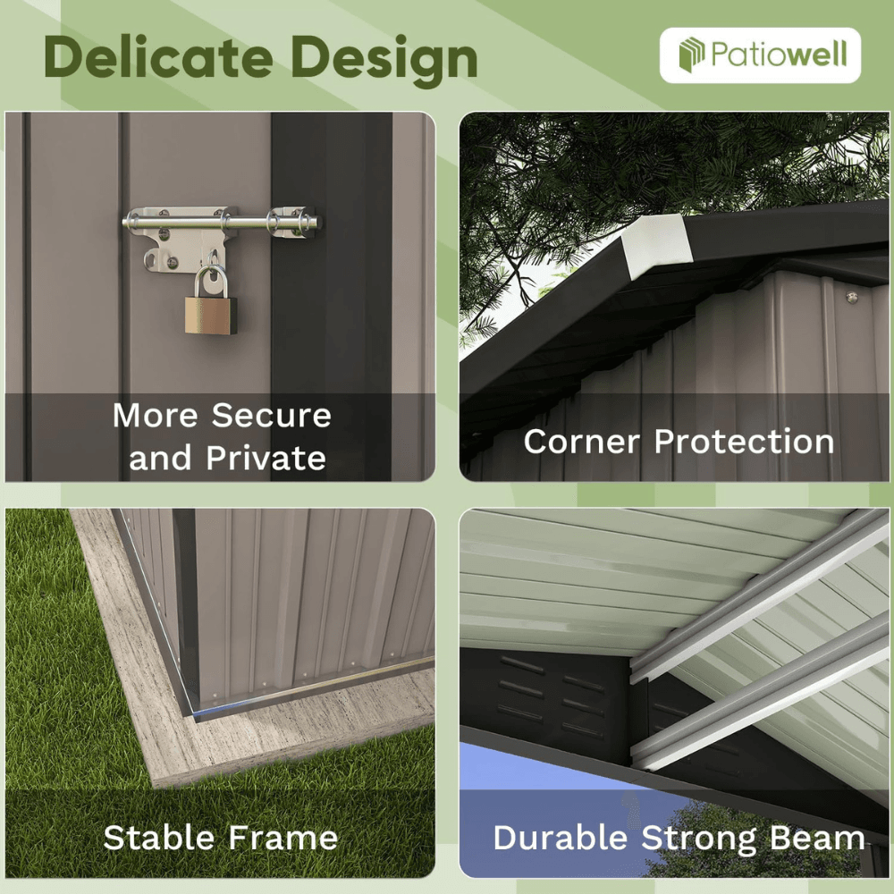 Patiowell 6 ft. W x 4 ft. D Outdoor Storage Brown Metal Shed with Sloping Roof and Double Lockable Door (24.8 sq. ft.) - Image 2