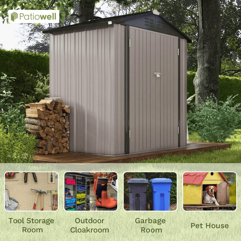 Patiowell 6 ft. W x 4 ft. D Outdoor Storage Brown Metal Shed with Sloping Roof and Double Lockable Door (24.8 sq. ft.) - Image 5