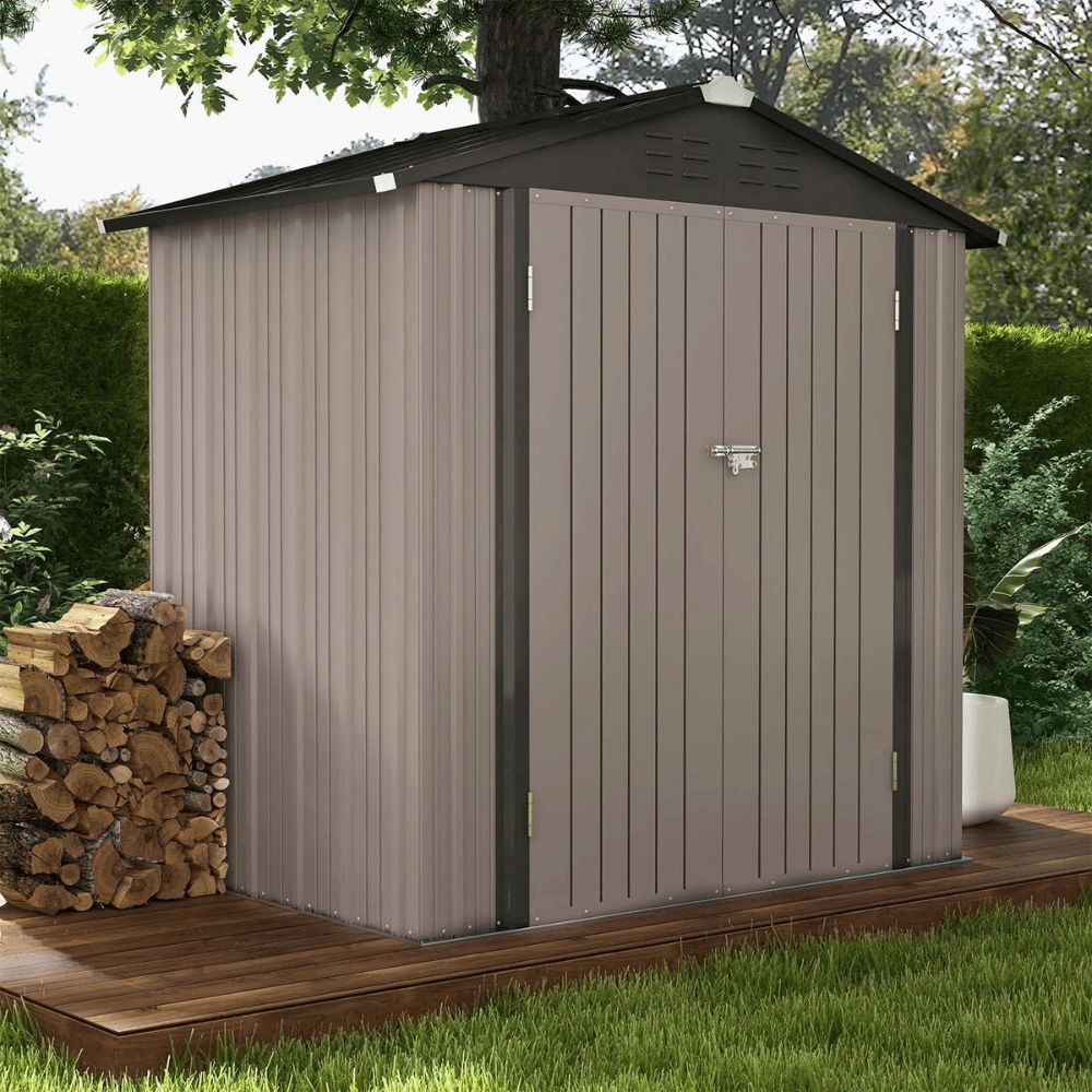Patiowell 6 ft. W x 4 ft. D Outdoor Storage Brown Metal Shed with Sloping Roof and Double Lockable Door (24.8 sq. ft.) - Image 6