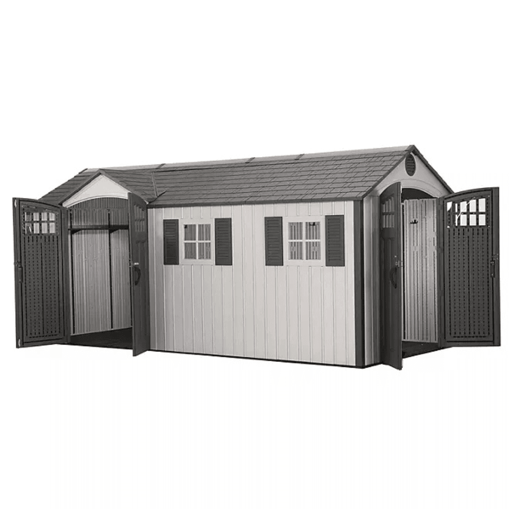 Lifetime 8′ x 17.5′ Outdoor Storage Shed Dual Entry, Tan - Image 8