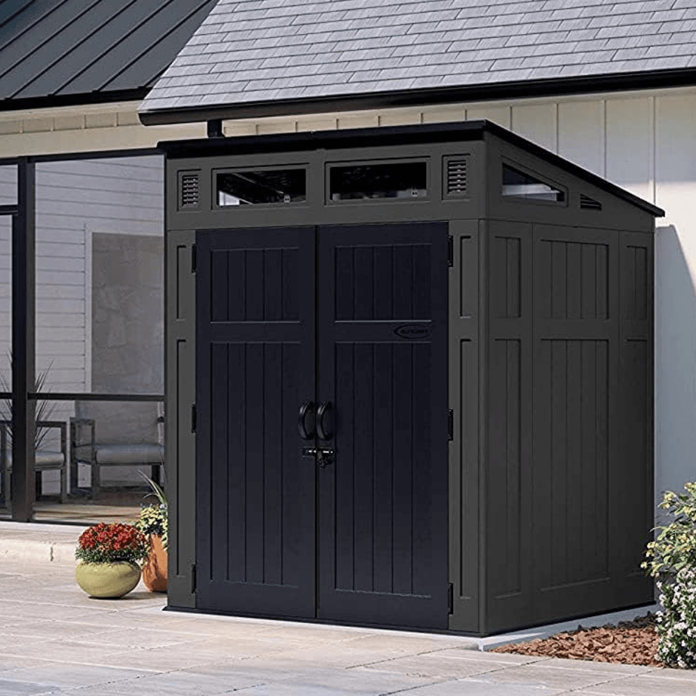 Suncast Modernist 6 ft. x 5 ft. Resin Vertical Pent Storage Shed with Floor Kit - Image 2