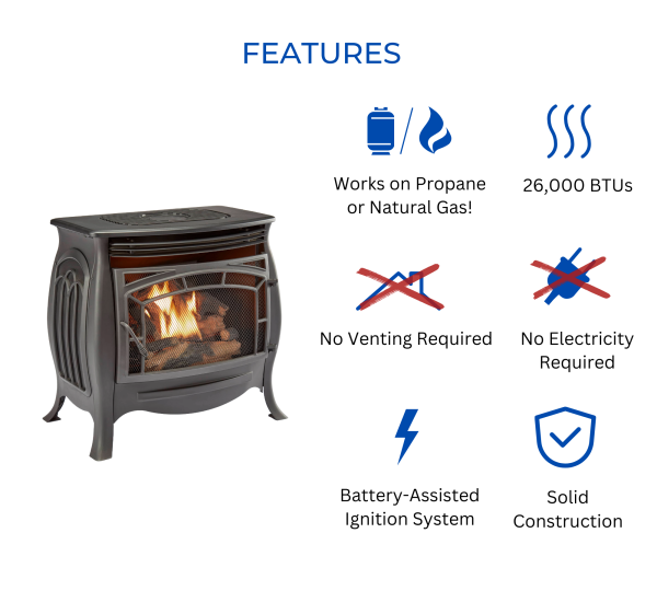 Duluth Forge Dual Fuel Ventless Gas Stove – 26,000 BTU, Remote Control, Matte Black Finish – Model# FDSR25 - Image 4