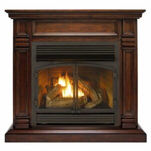 Duluth Forge Dual Fuel Ventless Gas Fireplace With Mantel – 32,000 BTU, T-Stat Control, Walnut Finish – Model# DFS-400T-2W