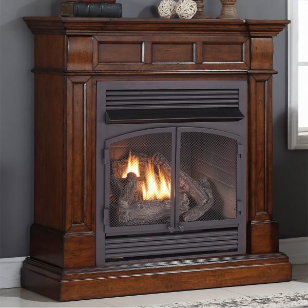 Duluth Forge Dual Fuel Ventless Gas Fireplace With Mantel – 32,000 BTU, T-Stat. Control, Auburn Cherry Finish – Model# DFS-400T-2AC - Image 2
