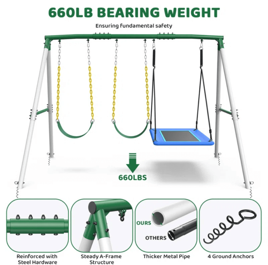 660lbs Heavy Duty Swing Set With 1 Platform Swing, 2 Belt Swings - Image 4