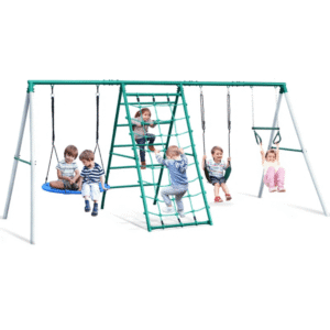Swing Sets with Saucer Swing,Belt Swing,Trapeze Bar,Climbing Rope,Climbing Ladder