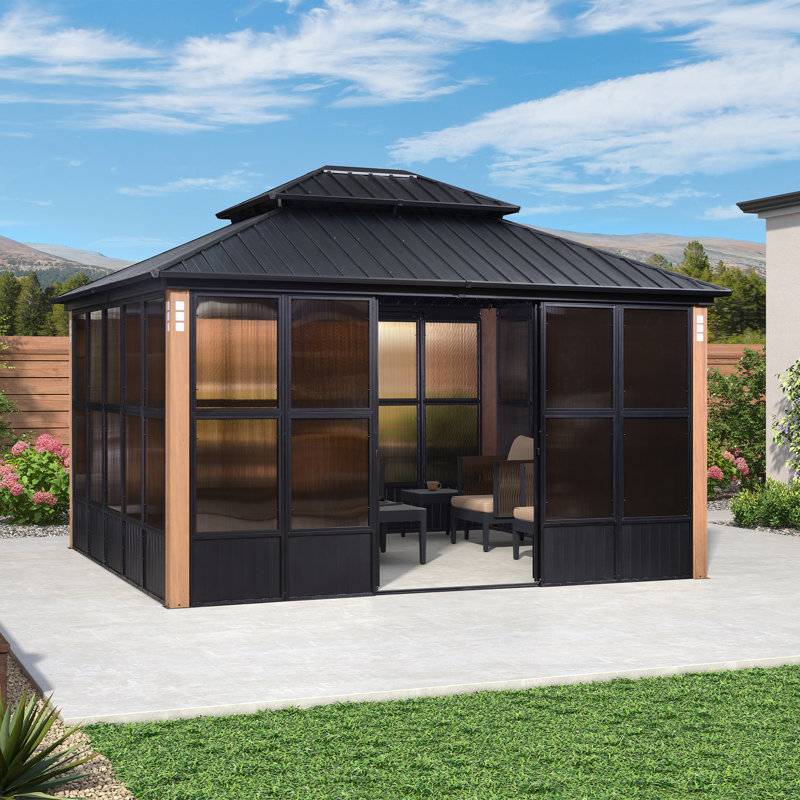 12′ x 14′ Hardtop Aluminum Gazebo with Galvanized Steel Roof & Sliding Doors - Image 4
